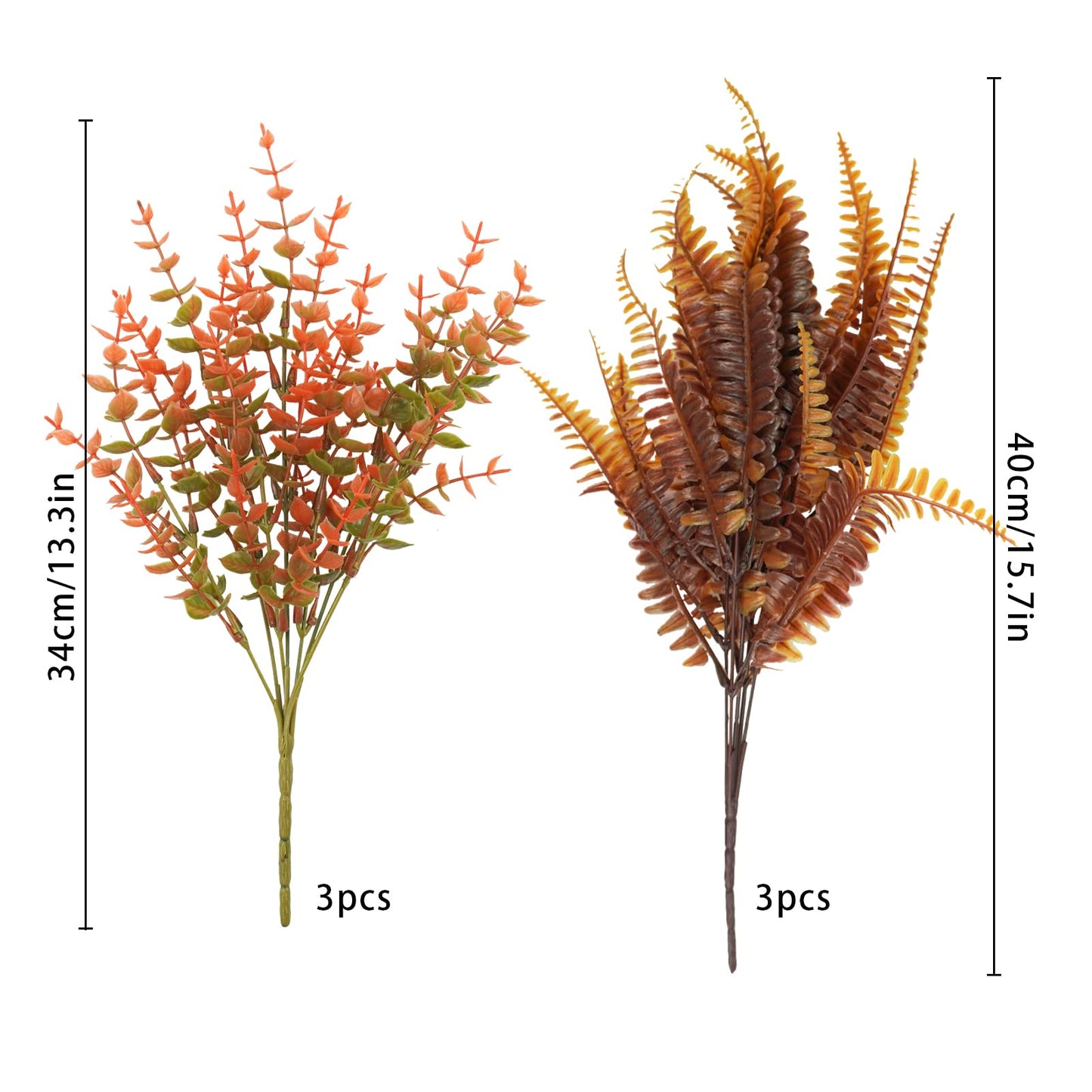 Uieke 6PCS Artificial Fall Flowers Outdoor UV Resistant, 3PCS Fall Fake Plants with 3PCS Autumn Boston Fern Plants Bushes for Outside Garden Front Porch Sidewalk Window Box Fall Décor Orange