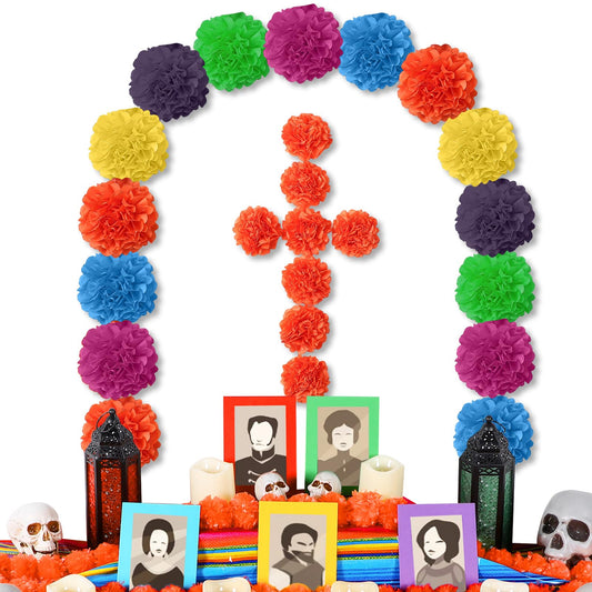 AmazingSpark 24 Pcs Day of The Dead Decorations Dia De Los Muertos Altar Decor Artificial Marigold Flower Mexican Party Ofrenda Decorations for Diwali Halloween Decor (Multicolor)