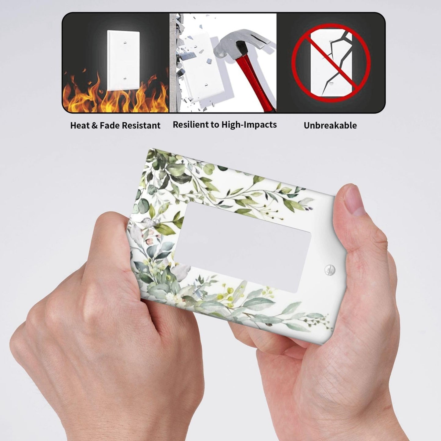Green Eucalyptus Light Switch Cover Single Rocker/Decorator Switch Plate 1 Gang Farmhouse Decorative Outlet Covers Wall Plate, 4.50 x 2.76 Inch