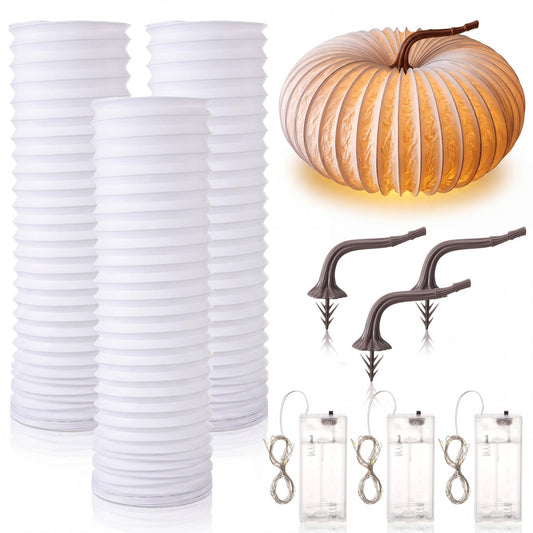 Gerrii 3 Sets Pumpkin Lantern Kit DIY Plastic Pumpkin Hanging Lanterns with String Lights and Artificial Stems Light up Craft Kit for Fall Home Decor Halloween Party Supplies