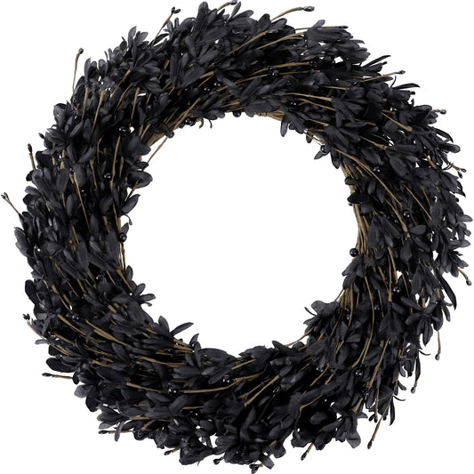 Ureymx 20'' Artificial Forsythia Wreath Spring Summer Fall Winter Wreaths for Front Door with Berries Silk Leaves Wreath for Halloween Decorations Porch Wall Window Indoor Outdoor Home Decor (Black)