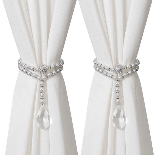 SUQ I OME 1 Pair of Luxury Pearl Beaded Magnetic Curtain Tieback and Holdback Curtain Clips Curtain Buckle Curtain Holder Blingbling Curtain Holdbacks for Drapes,Pearl