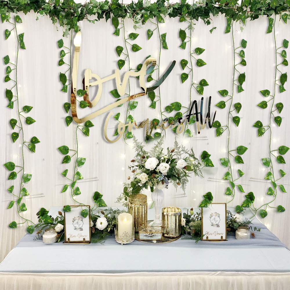 ZWYOQI 84 feet Artificial Vines Greenery Garland Fake Hanging Leaves Faux Foliage Plants for Wedding Party Garden Home Kitchen Office Wall Decorations (Scindapsus/12 Strands)