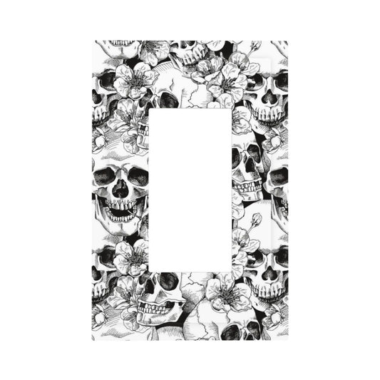 Skull Skeleton Floral Gothic Decorator Wall Plates, Decorative Spooky Fantasy Witchy Hippy Rose Bone Halloween Single Rocker/GFCI Light Switch Plates and Outlet Covers 1 Decorator Midsize for Dimmer