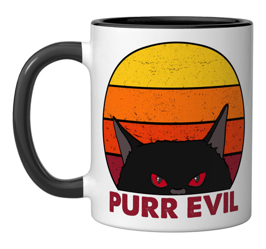 Satanic Cat Evil Black Cat Mug Funny Purr Evil Cat Ceramic Mug, Black/White
