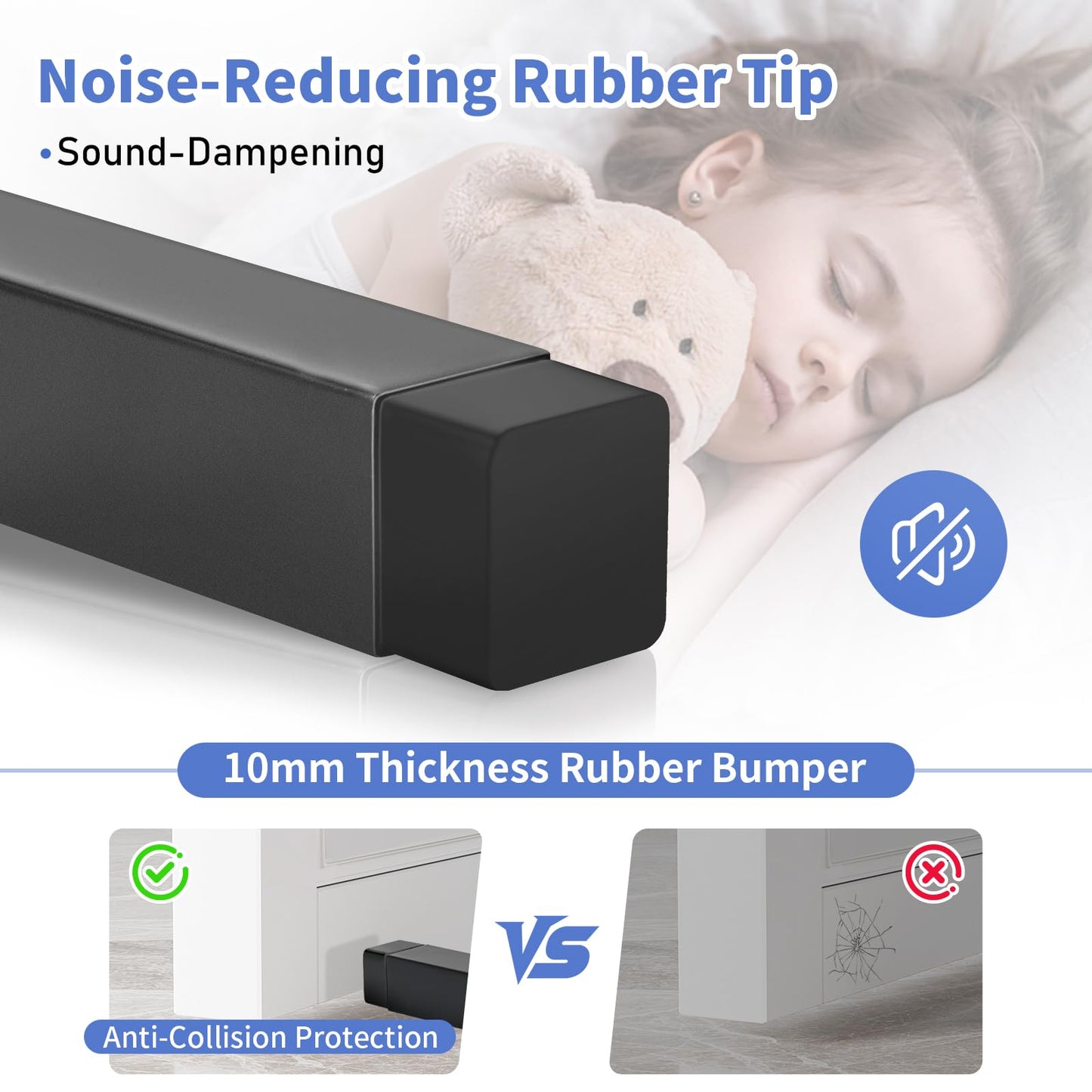 KOLAKO Door Stoppers, 2 Pack Black Door Stops, 3.4 Inch Door Stoppers for Wall Solid Rigid Doorstop Bumper Wall Protector
