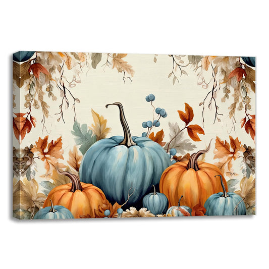 QIXIANG Fall Pumpkin Wall Art Autumn Harvest Orange Blue Pumpkin Canvas Prints Thanksgiving Pictures Bedroom Wall Decor Frame (Pumpkin E, 12.00" x 18.00")