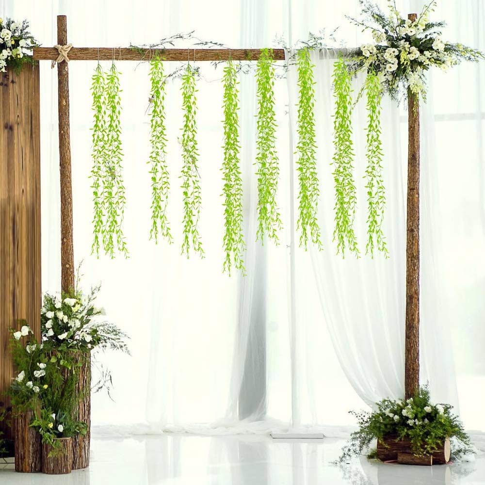 Artificial Vines, 10 Pack Hanging Ivy Fake Weeping Willow Greenery Leaves Plastic Plants Faux Garland Vine UV Resistant for Indoor Outdoor Garden Door Wall Baskets Wedding Party Decoration - Green
