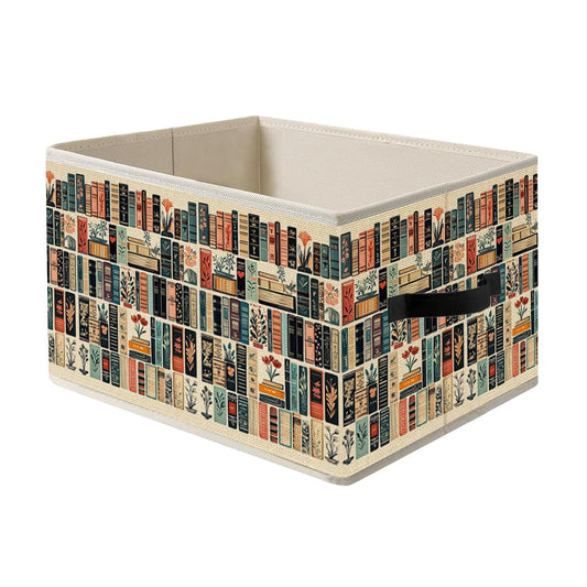 FITIE Vintage Book Lovers Storage Bin Box with Handles, Retro Bookish Foldable Organizer Basket Toybox for Reading Corner Room Library Bedroom Bathroom Home Clothes Toys Books