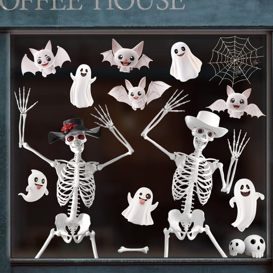 Extra Large Halloween Window Clings Decorations for Glass Window, Halloween Giant Skeleton Window Stickers for Indoor Bathroom Glass Door Decor Home Office Haunted House Party Supplies