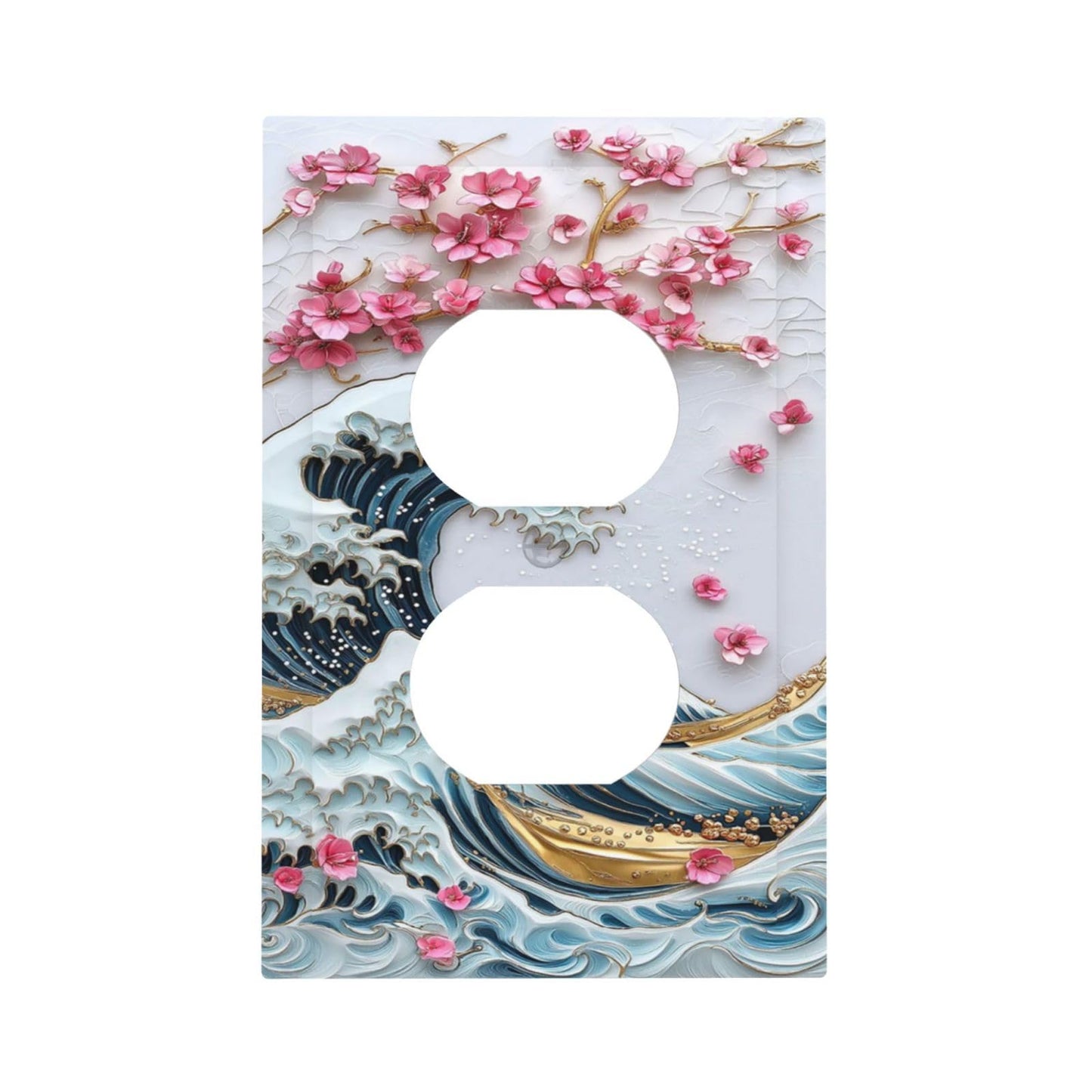 Annisrak Outlet Covers The Great Wave Off Kanagawa With Sakura 1 Gang Duplex Wall Plate Decorative Switch Plates Electrical Receptacle Faceplate Light Switch Cover for Bedroom Bathroom Decor