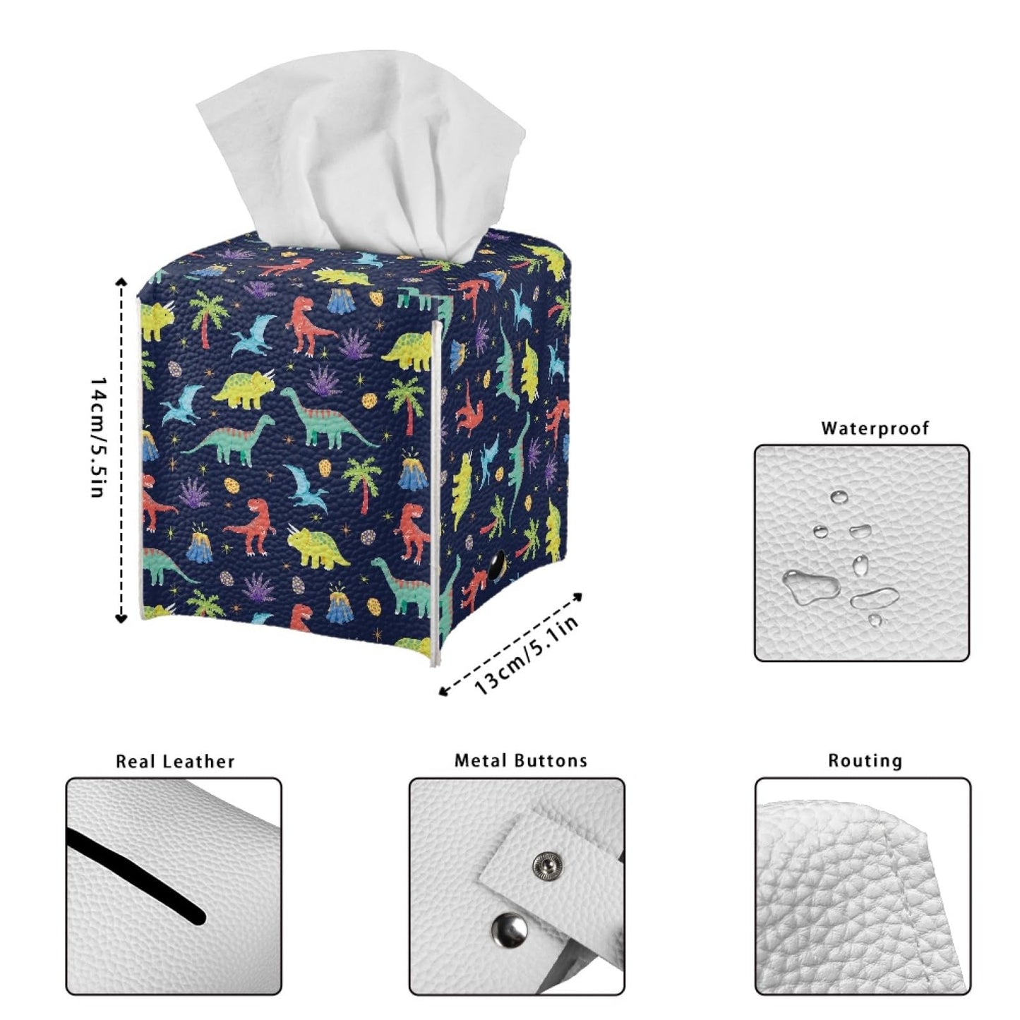 AFPANQZ Cartoon Dinosaur Tissue Box Covers Square Tissue Box Holder Organizers Leather PU Facial Paper Holder Case for Bathroom Night Stand Kids Room Decoration