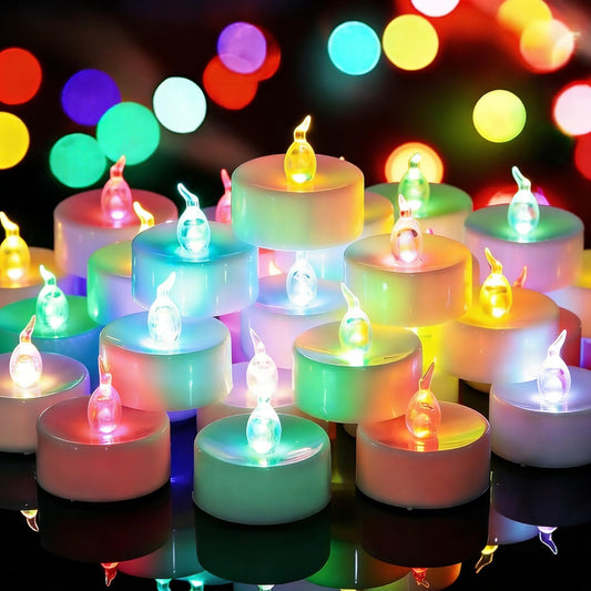 Yakpo 48 Pack Fast Color Changing Tea Lights Battery Operated, Flameless Flickering Electric Colored TeaLights, Flicker LED Colorful Votive Candles Bulk for Christmas Party Halloween Home Decorations