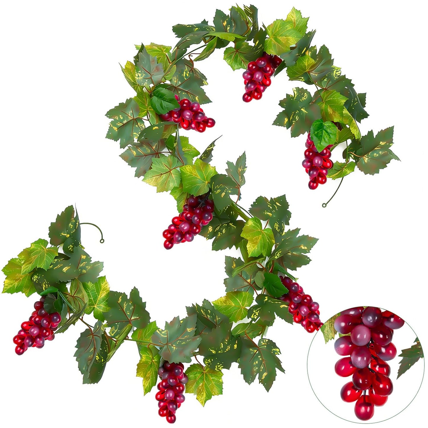 UAYVEBS 6.6FT Artificial Grape Vine Leaf Garland Plant with 7 Strings Grapes, Fake Artificial Greenery Garlands Hanging Leaves for Wedding Party Store Home Indoor Outdoor Garden Spring Decor