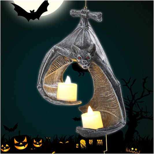 Bat Wall Tealight Holder,Halloween Bat Candle Decorations Gothic Bat Wall Sconce Candle Holder with Candles,Halloween Candlestick Hanging Decoration