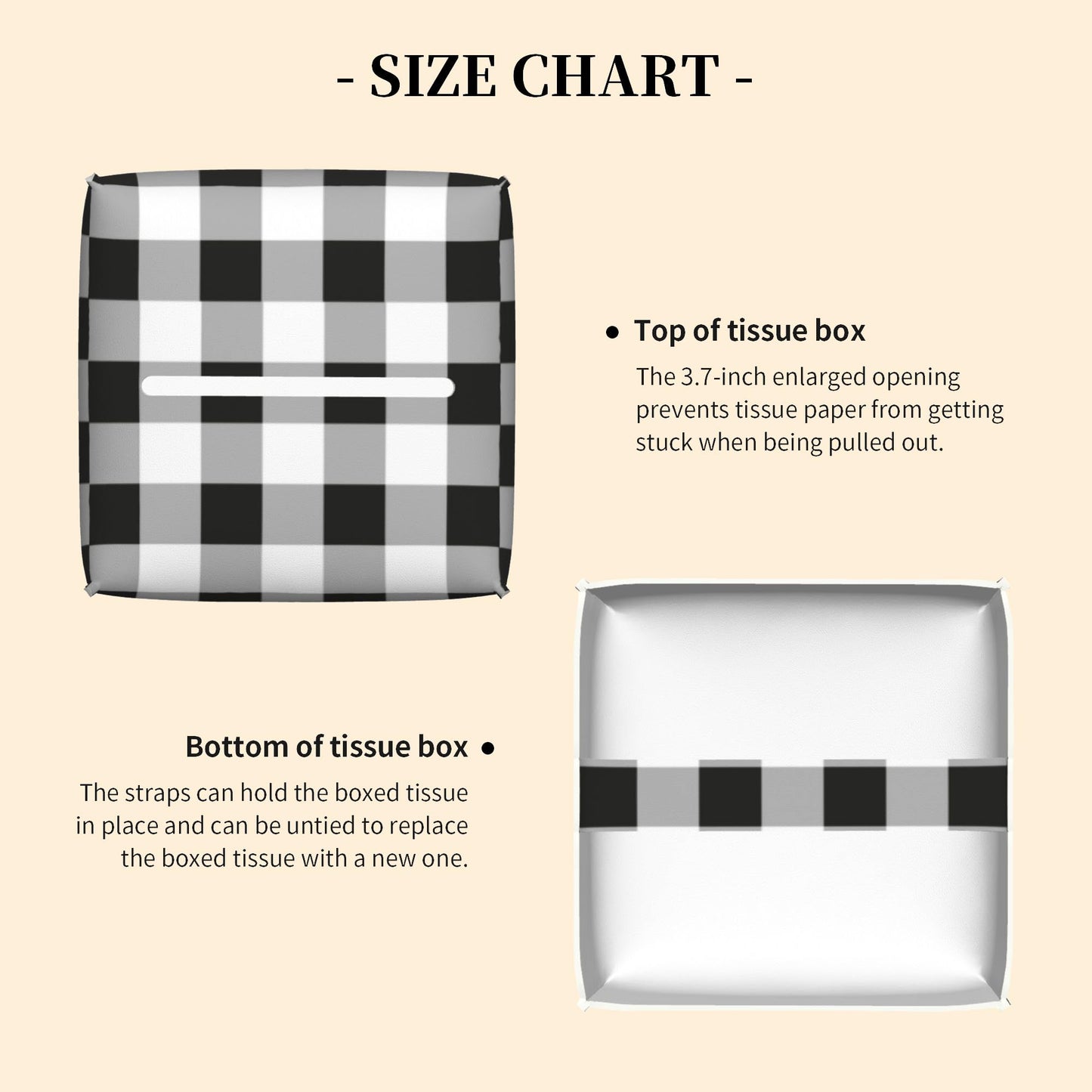 Tissue Box Cover Square, Black Grey White Buffalo Plaid Checkered Leather Tissue Box Cover Decorative Facial Paper Organizer Dispenser for Bathroom Kitchen Bedroom Vanity Countertop Night Stands