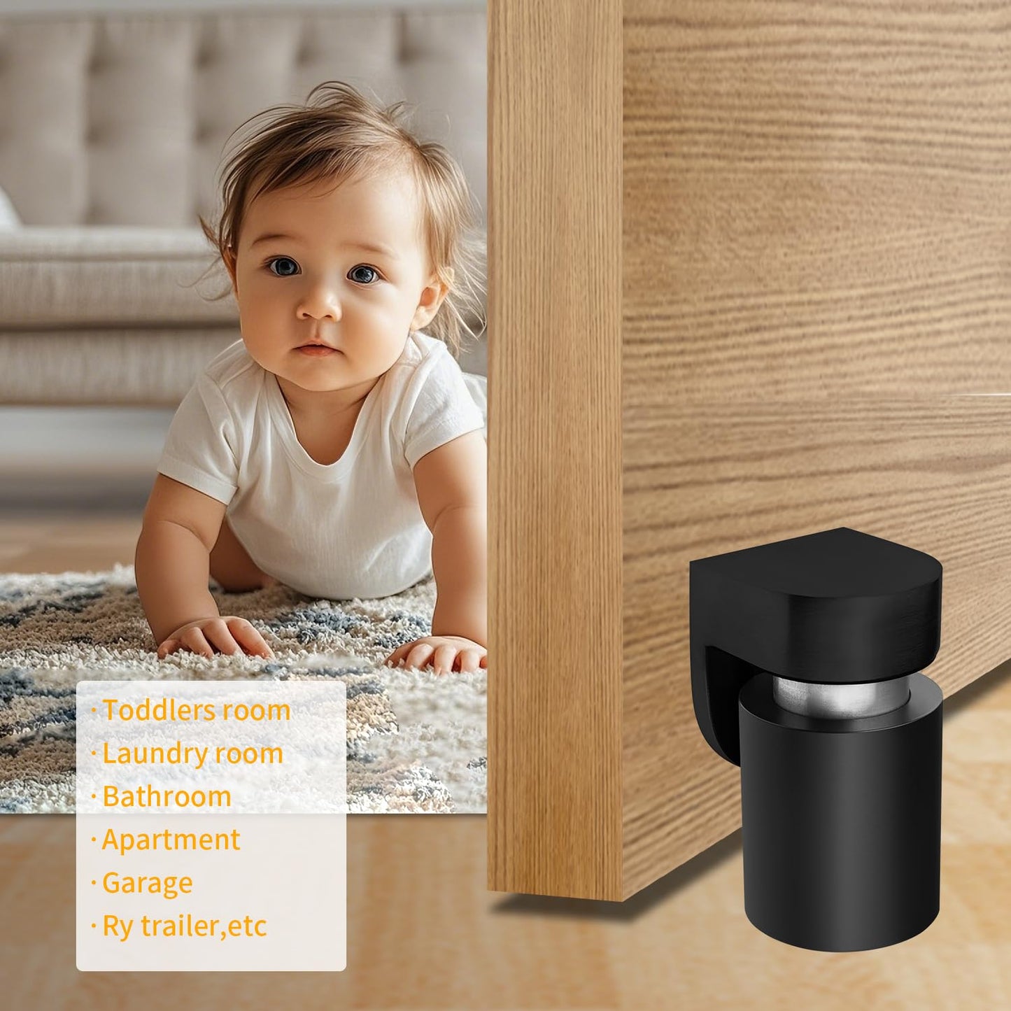 TOPTAKE Door Stoppers – Robust Magnetic Door Stopper and Holder for Enhanced Door Security, Fit for Doors Under 2.5 inches – Anti-Rust Stainless Steel Door Stops (1, Black 1PCS)