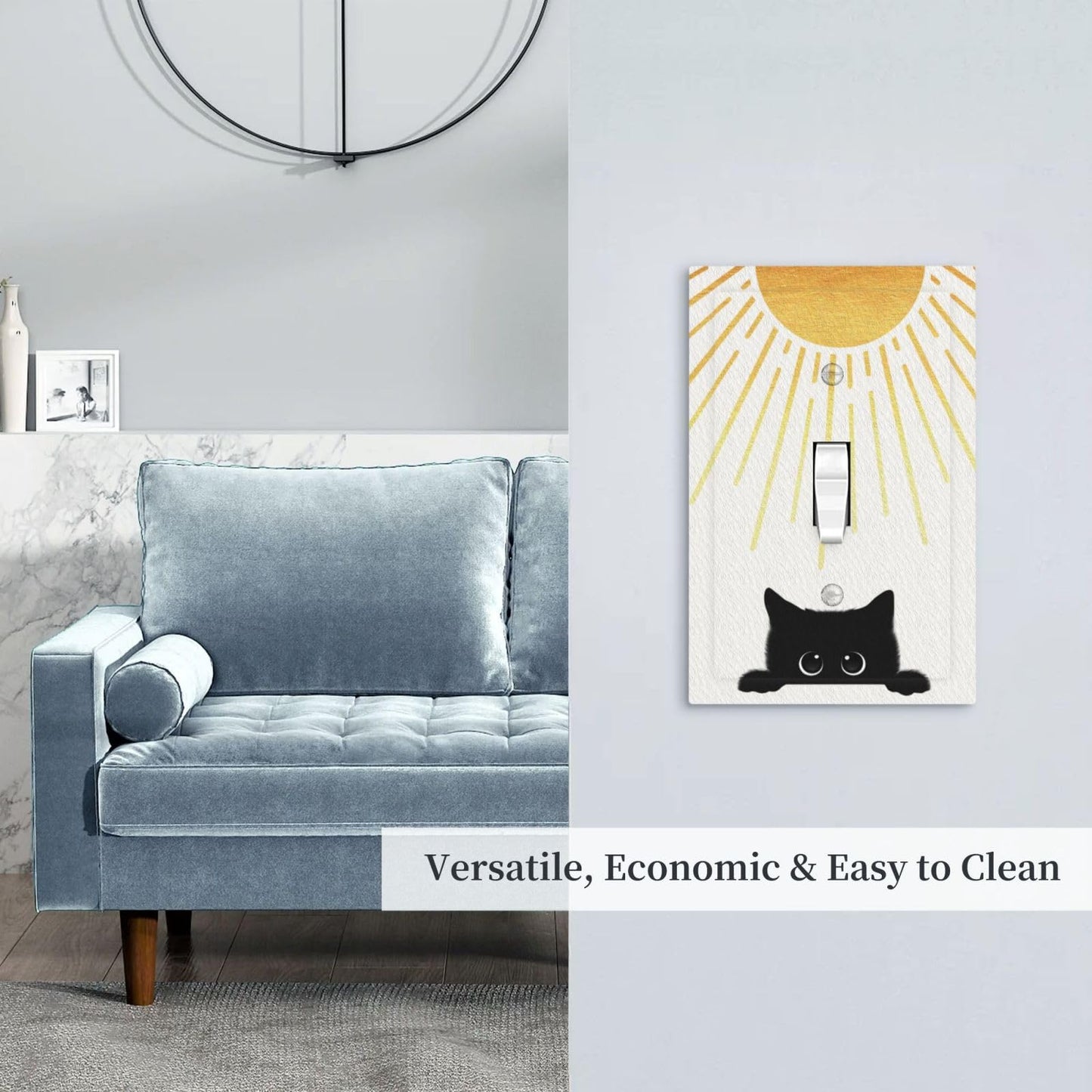 BHGAHD Decorative Light Switch Cover Plate Funny Black Cat Gold Sun 1 Gang Single Toggle Wall Plates for Electrical Outlet Covers Switch Plate Covers Faceplate for Bedroom Home Decor