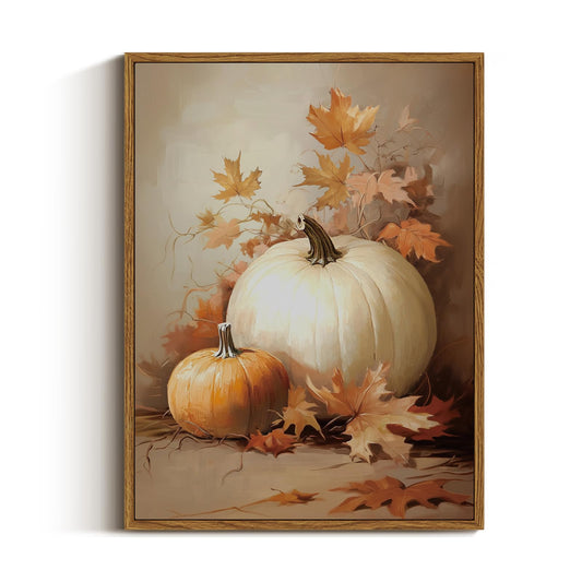 VIYYIEA Vintage Framed Canvas Wall Art, Pumpkin and Leaves Fall Art Prints, Rustic Autumn Harvest Decor for Dining Room Kitchen Entryway Fireplace Thanksgiving, Farmhouse Country Decor, 12x16 Inch