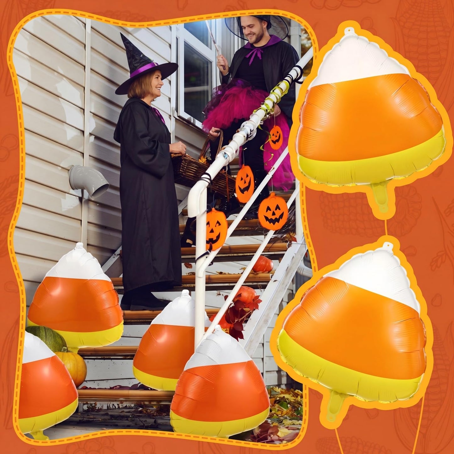Hungdao 10 Pcs Halloween Candy Corn Foil Balloons 20 Inch Trick or Treat Candy Corn Large Inflatable Balloon for Halloween Party Supply Birthday Wedding Decorations