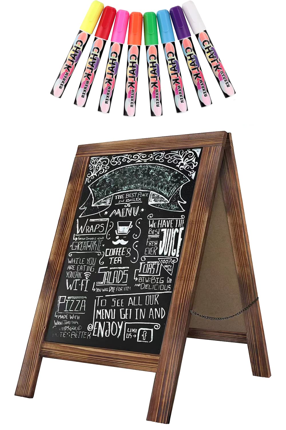 Rustic Whitewash Double Sided Chalkboard, 7.5"*8.6" Tabletop Stand, Small Countertop Chalkboard Easel with 8Pcs Liquid Chalk for Menu, Kitchen, Restaurants, Bar, Wedding and Home Decor