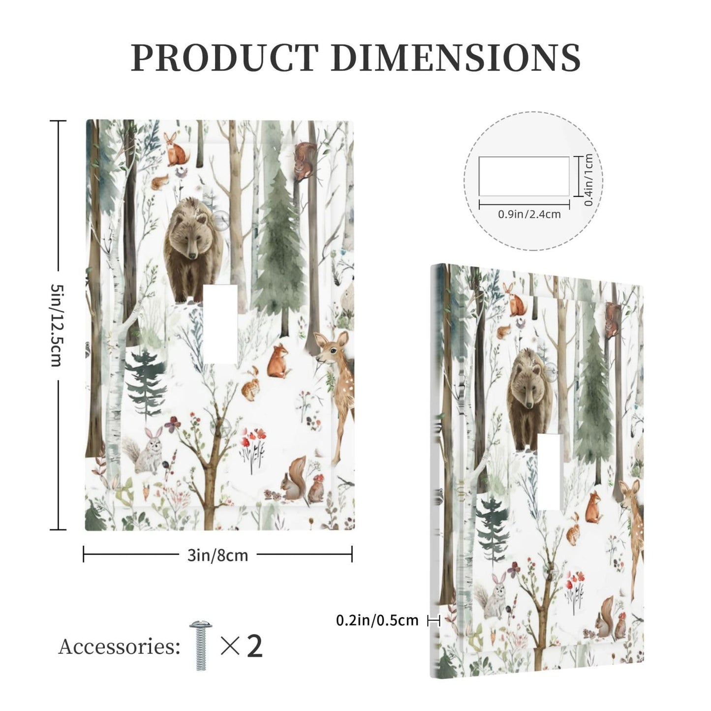 Snow Bear Fox Deer Forest Squirrel Wild Life Animal Decorative Light Switch Cover 1 Gang Single Toggle Device Electrical Faceplate Switchplates Decorator Outlet Wall Plate for Farmhouse Kids Room
