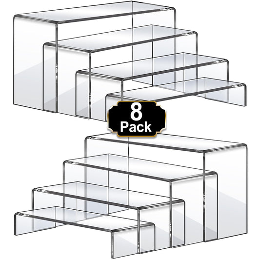Aheroi Large Acrylic Risers, 8 Pcs 2 Set(7”L~8”L~9”L) Acrylic Display Set Rectangular Stands Shelf Clear Display Risers for Decor, Cake Shelves Retail Shoe Showcase