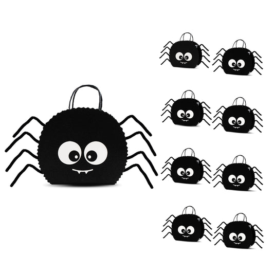 Cheerland Halloween Spider Party Favors Gift Bag With Straw Legs Trick Or Treat Bags Black Halloween Goodie Bags Spooky Theme Cute Birthday Party Decorations Candy Gift Bday Supplies (Pack Of 8)
