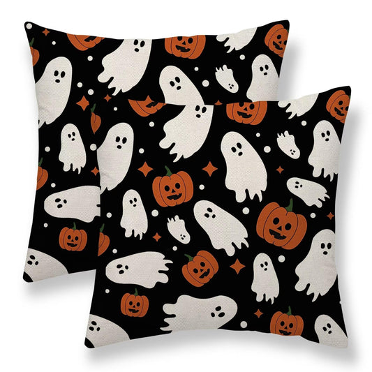 Sunshineyan Halloween Pillow Covers 18x18 Set of 2, Halloween Ghost Pumpkins Decorative Throw Pillow Covers Holiday Farmhouse Outdoor Pillowcase for Couch Sofa Home Decor