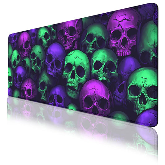 Neon Skull Gaming Mouse Pad Purple Green Gothic Halloween Skeleton Extended Keyboard Mouse Mat for Computer Office, Big Laptop Mouse pad, Gaming Pc 31.5x11.8 in