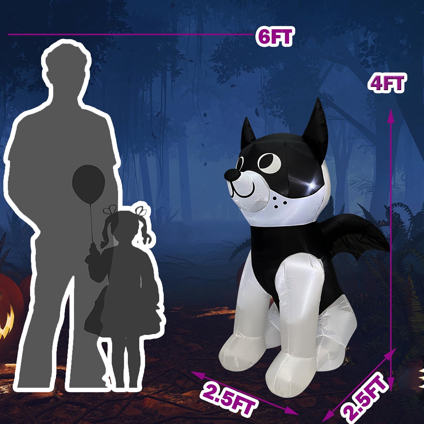 Trystway 4 FT Halloween Inflatable Dog French Bulldog with Bat Wings Decoration Blow Up Built-in LED for Holiday Lawn Yard Garden Home Indoor Outdoor Decor