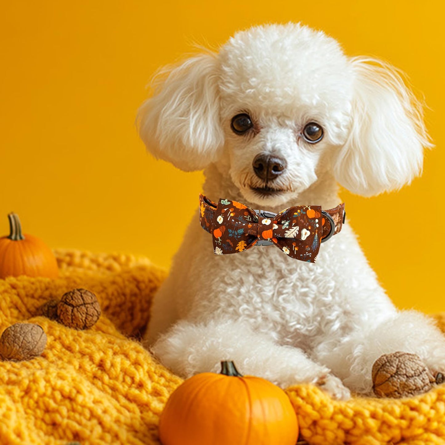 Elegant little tail Halloween Dog Collar, Ghosts Print Pumpkin Pet Collars with Bow Puppy Collar Bowtie Female or Male Cotton Adjustable Collars for Small Medium Large Dogs