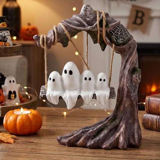 Leinuosen Swinging Ghost on Tree Halloween Table Decor Spooky Resin Statue Halloween Ghost Figurine Swinging Shadows Centerpiece Tiered Tray Decor for Home Desktop Bookshelf Indoor Outdoor Garden