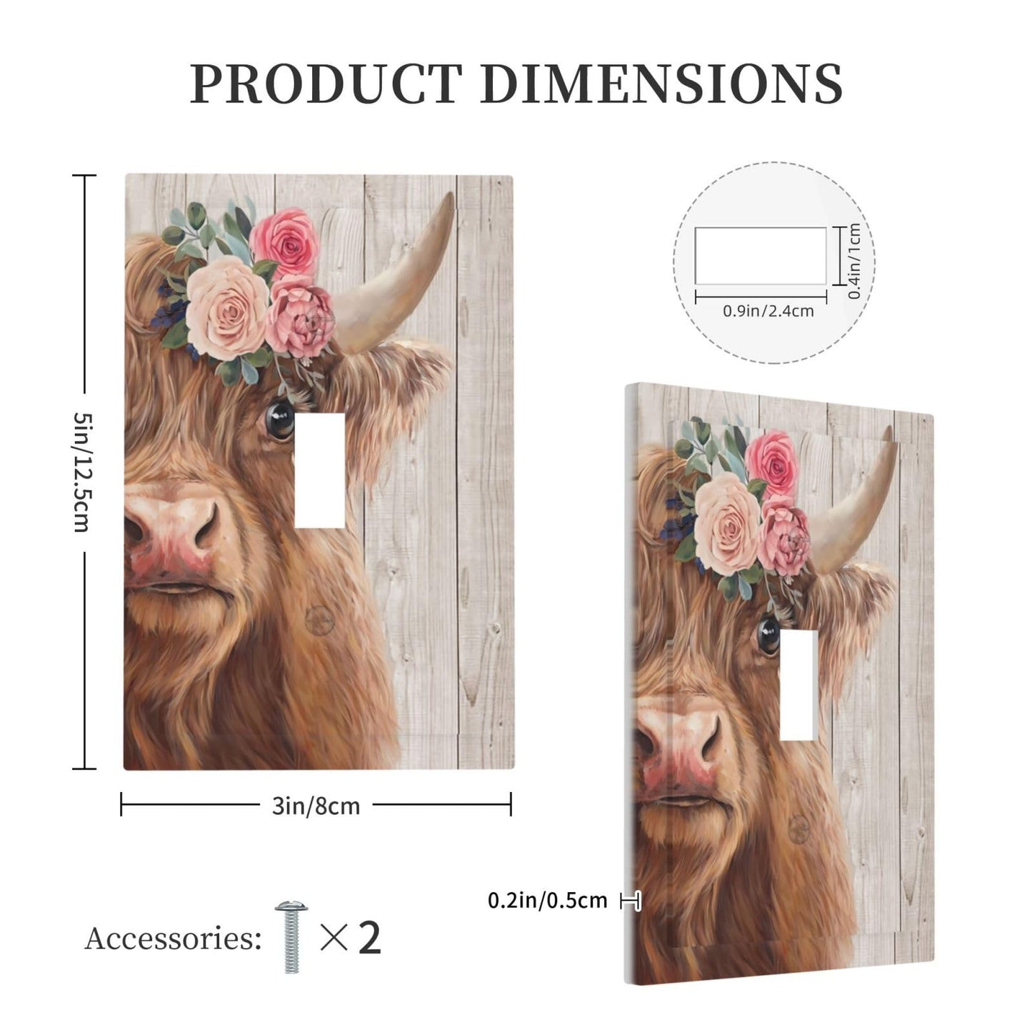 Lhdlnn Farmhouse Highland Cow Light Switch Cover 1 Gang Single Toggle Rustic Country Decorative Wall Plate Electrical Switchplate Receptacle Lightswitch Faceplate for Bathroom Bedroom Kitchen