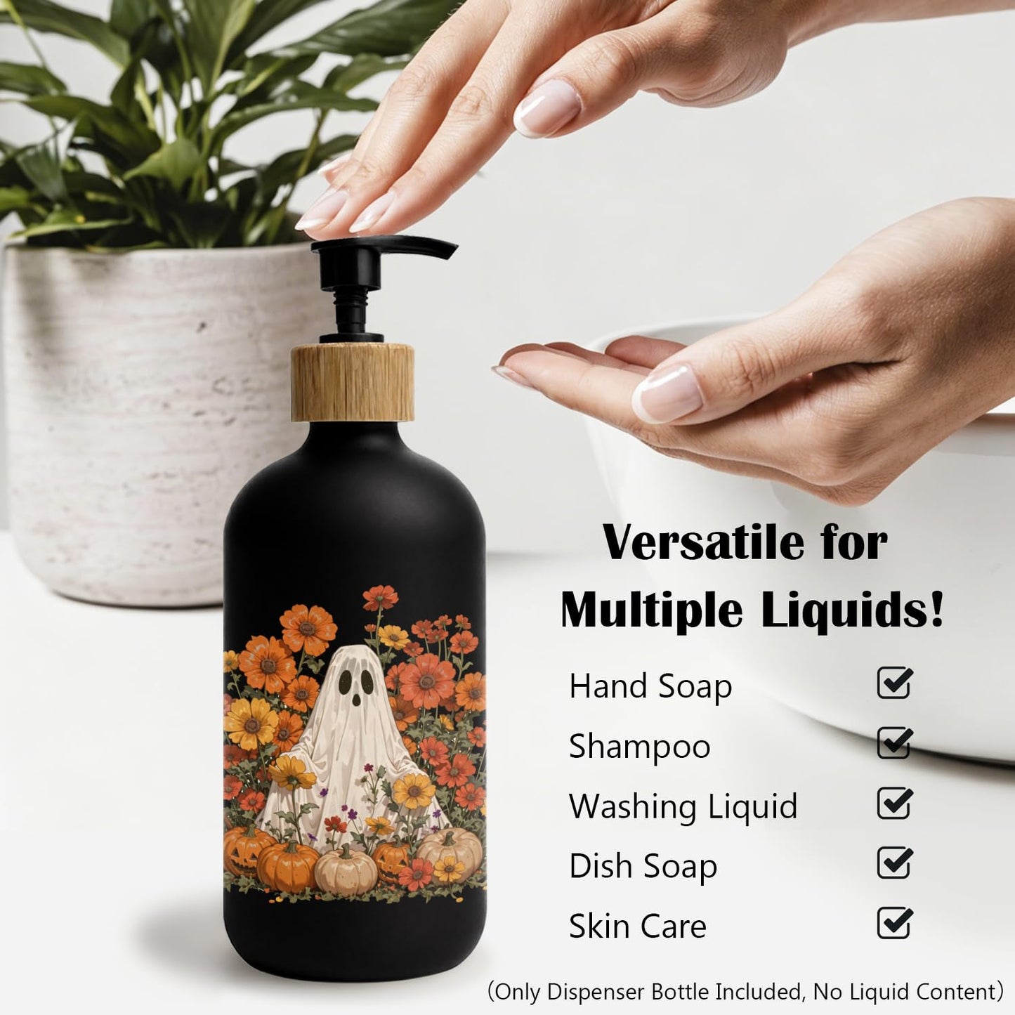 Stelloriellea Halloween Ghost Floral Glass Soap Dispenser with Pump