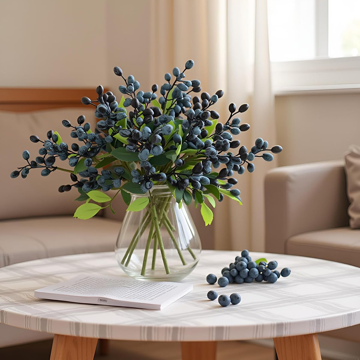 Tyoxlo 4Pcs Blue Berries Artificial Berry Stems Fake Berries Artificial Blueberries Fake Frui tberry Garland Berry Decorations for Home Halloween Decor Thanksgiving Christmas Decorations (Blue)
