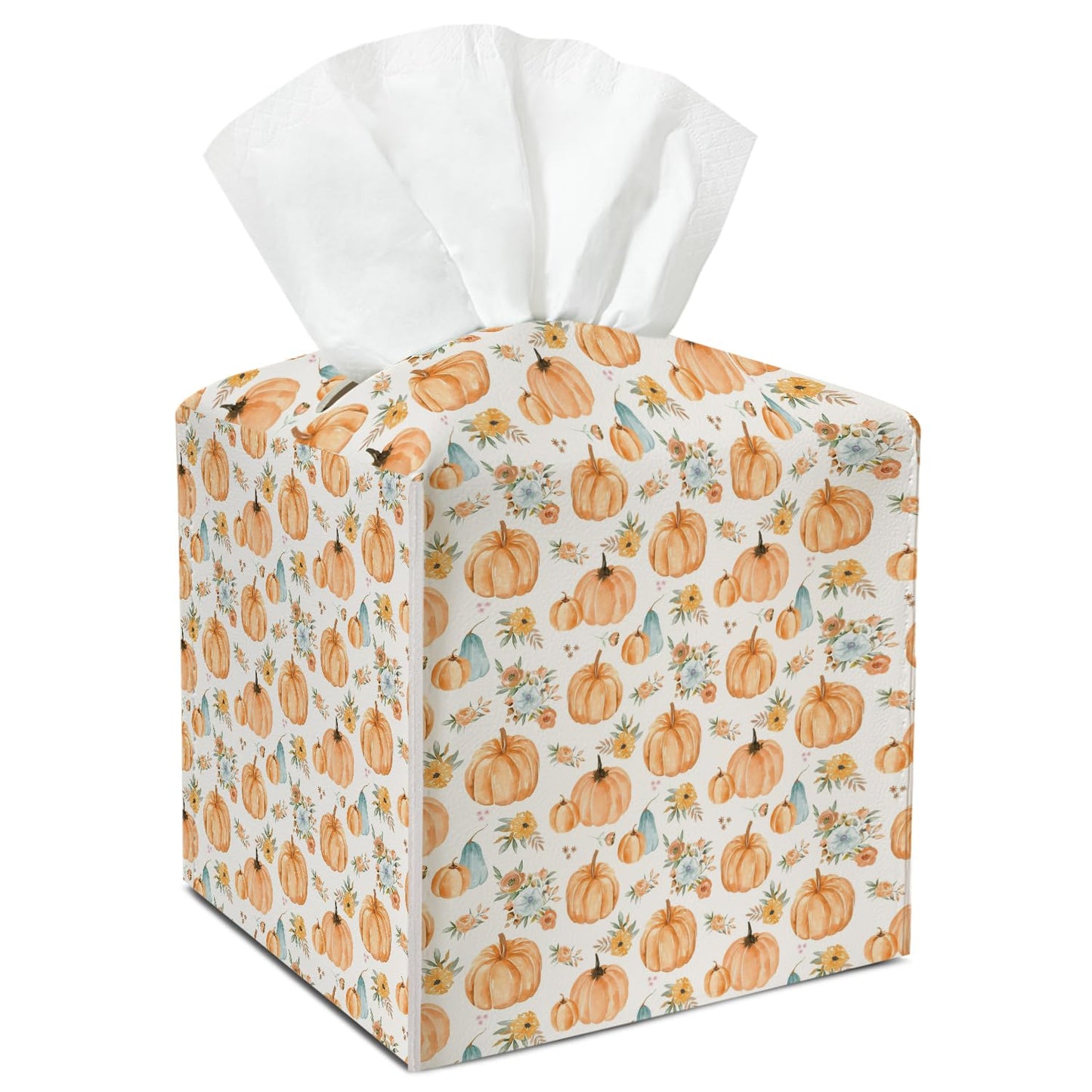 Boho Pumpkin Leather Tissue Box Cover Square Watercolour Tissue Holder for Car Livingroom Office Decor Ideal Gifts for Women Mom Kids Family Bestie Thanksgiving Birthday Halloween Autumn - YT0197