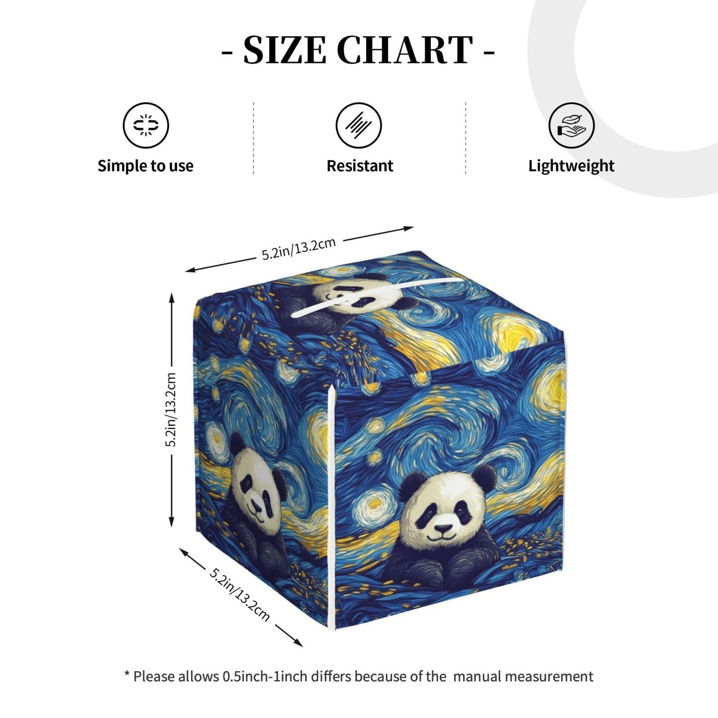Panda Swirling Stars Tissue Box Cover Square, Waterproof Leather Tissue Box Holder Portable Dispenser Modern Home Decoration for Bathroom Car Nightstand Vanity