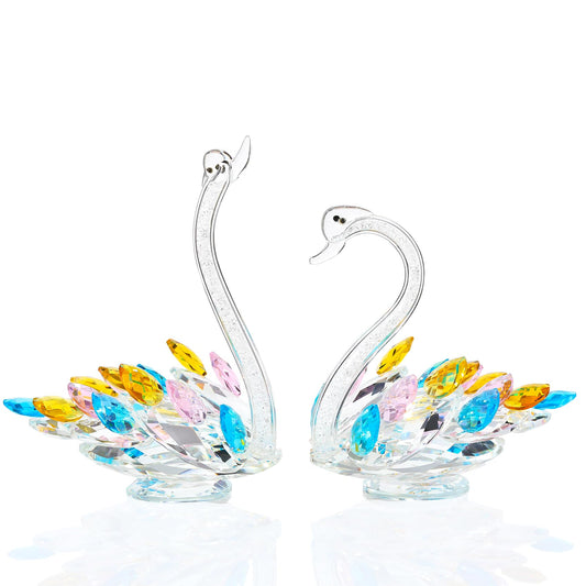 Ornalrist Set of 2 Crystal Colorful Swans Wedding Anniversary Romantic Gifts for Women, Parents - Mother's Day, Birthday Presents for Mom, Couple Swan Figurines Collectibles Home Decor