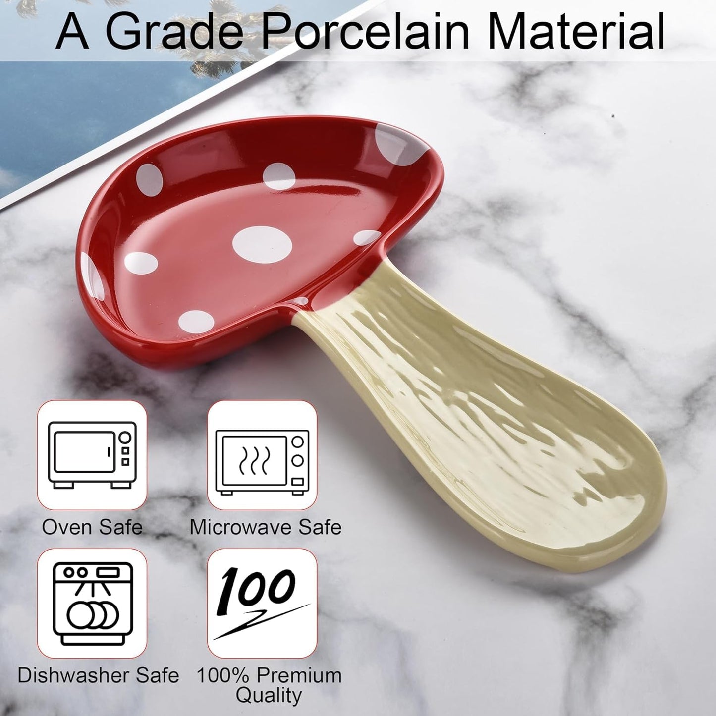 Cute Mushroom Shape Spoon Holder for Kitchen Countertop,Large Ceramic Spoon Rest for Stove Top,Cooking Kitchen Spoon Rest Utensil Rest Spatula for Decor Housewarmings Christmas Gift (Red)