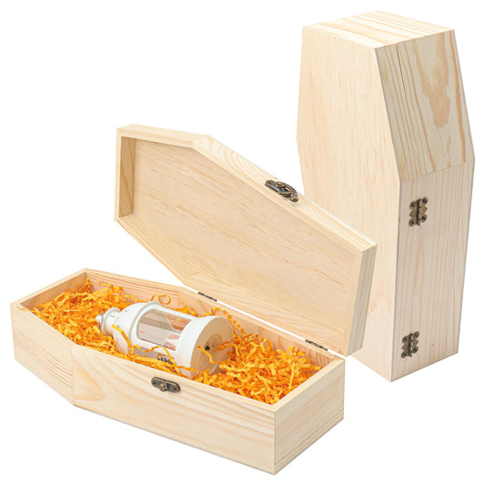 Yiksonyo 2 Pack 12 Inch Unfinished Wood Coffin Box, Wooden Coffin Box for Halloween Decor, Party Favors, and DIY Crafts