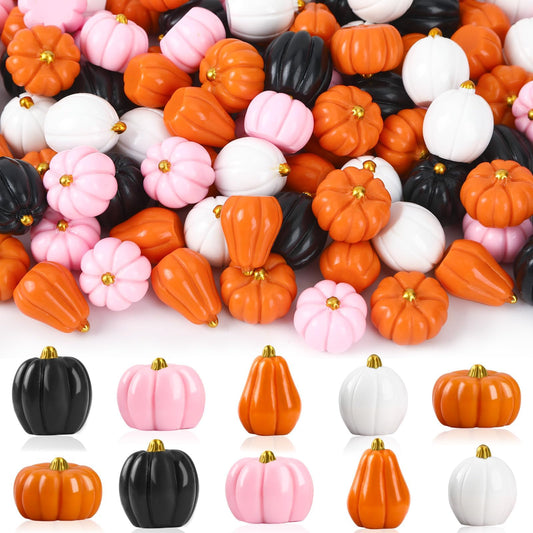 DTOFOOT 100Pcs Mini Resin Pumpkins,Mini Halloween Pink Black White Pumpkins Miniatures Tiny Pumpkins for Crafts DIY Artificial Vase Bowl Filler Home Indoor Fall Halloween AutumnTable Decorations