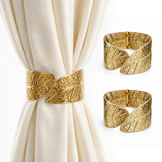 Curtain Tiebacks 2 Pack Curtain Ties Leaf Vein Curtain Tie Backs Premium Alloy Spring Curtain Clips No Drilling Curtain Ties for Modern Luxury French Nordic Minimalist Home Decor Curtain Holdbacks