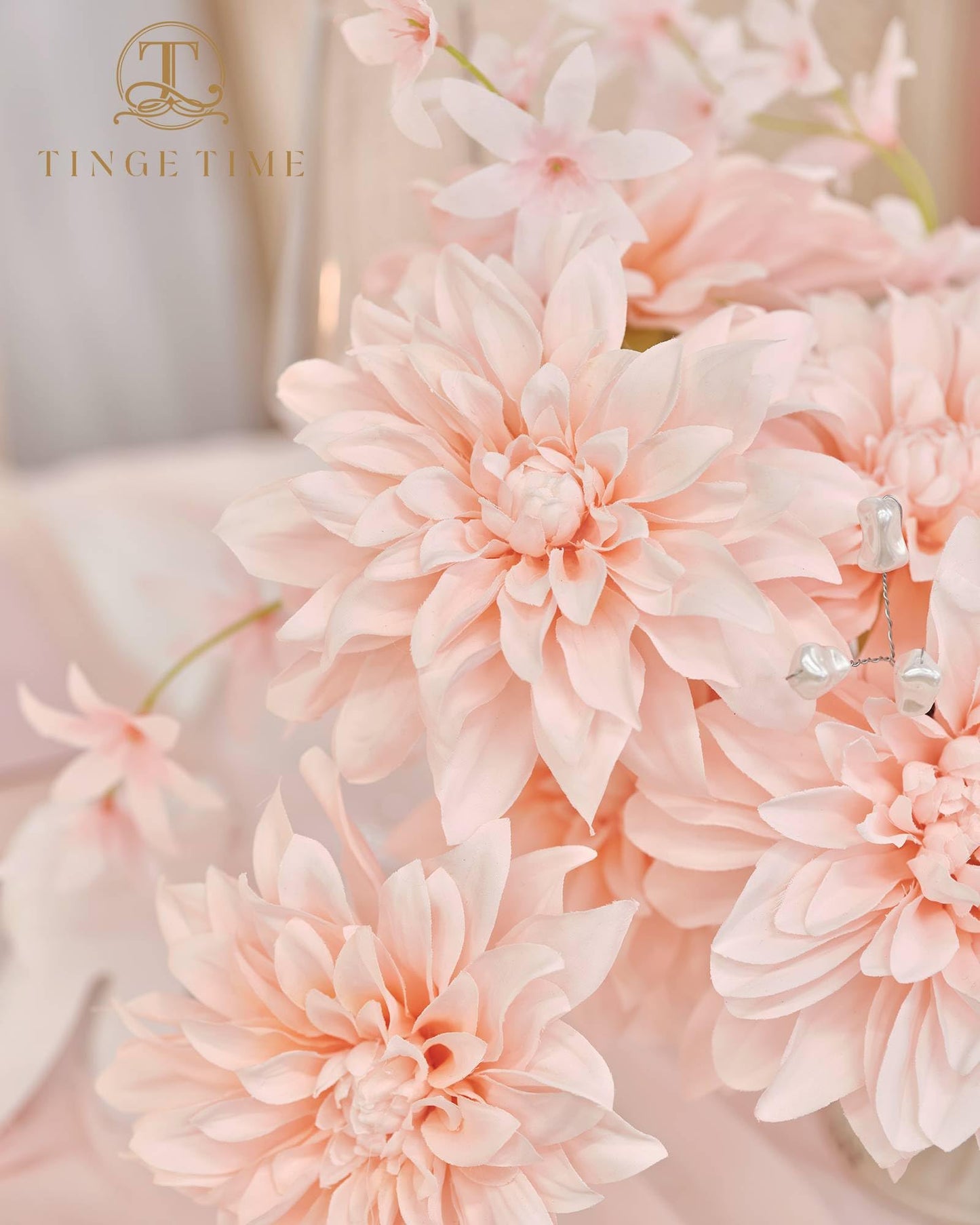 TINGE TIME Artificial Flowers 20pcs Silk Dahlia 5"/6" Fake Flowers for DIY Wedding Bridal Bouquets Centerpieces Arrangements Party Baby Shower Home Decorations (Blush)