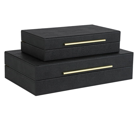 HofferRuffer Faux Leather Decorative Boxes Set of 2, Large Nesting Keepsake Box Accessory Organizer Jewelry Organizer with Hinged Lid, Stacking Storage Box Container for Home or Office (Black)