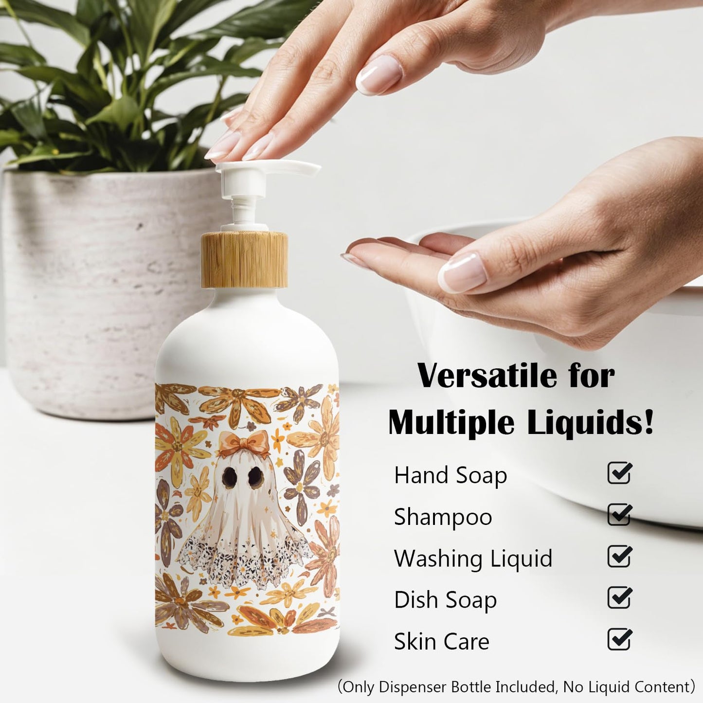 Stelloriellea Boho Halloween Ghost Glass Soap Dispenser with Pump