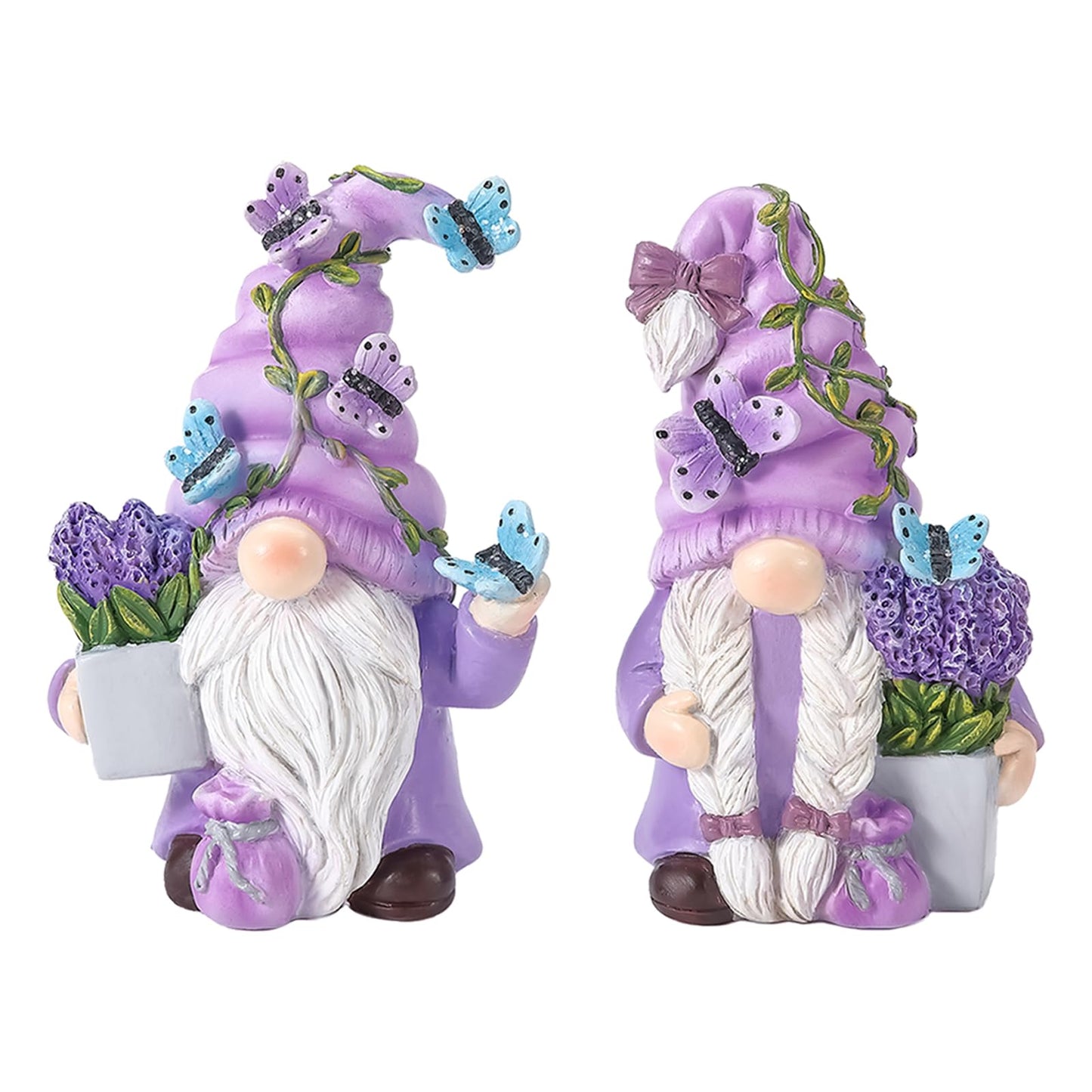 Ironlux 2Pcs Spring Lavender Gnomes Decor, Resin Purple Gnome Figurines with Butterfly, Indoor Outdoor Garden Gnomes Decorations for Home Yard, Cute Spring Gnomes Gifts for Women