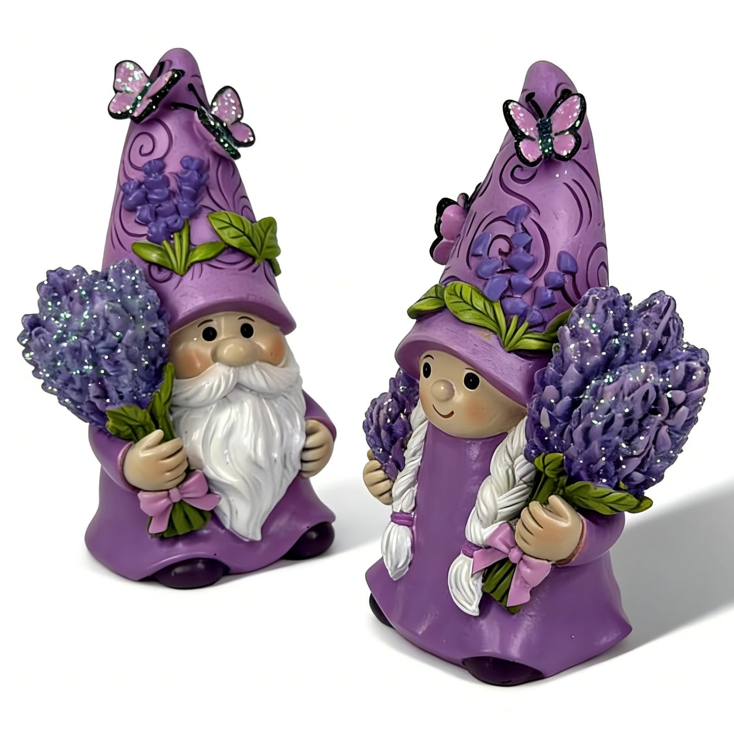 HOHIN Lavender Dream Gnome Set, Spring Purple Swedish Tomte Elf Dwarf Figurines Indoor Home Decor Gnomes for Summer Display & Gift (Dreamy Lavender 2pcs1)