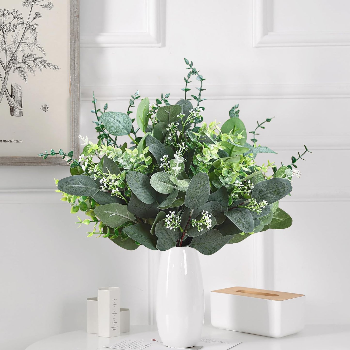 N MAGEAN Eucalyptus Leaves Stems 30 PCS, 4 Kinds Mixed Artificial Greenery Stems for Wedding Decor Vase Floral Arrangement Centerpiece