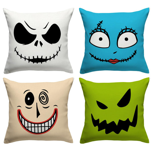 FARMNALL Halloween Decorations Pillow Covers 18x18, Set of 4 Throw Pillow Covers, Happy Halloween Sofa Bed Throw Cushion Cover Decoration (18" x 18")
